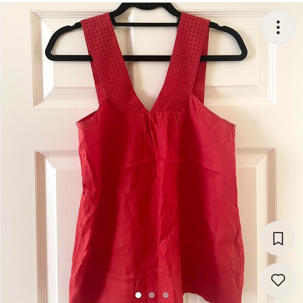 J Crew Red Linen Lace Shell Sleeveless Top